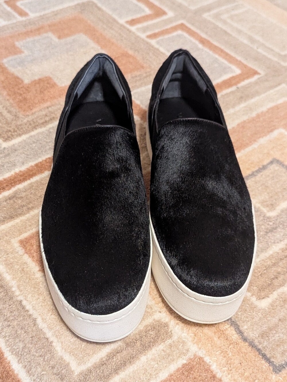 Vince Warren II Black Calf Hair Slip On Platform Sneakers Size 10 Like New